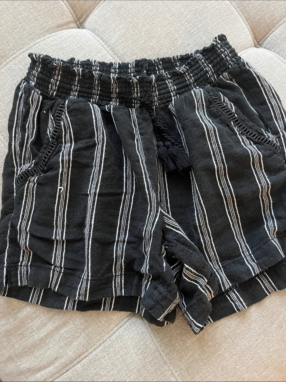 Black Striped Drawstring Shorts